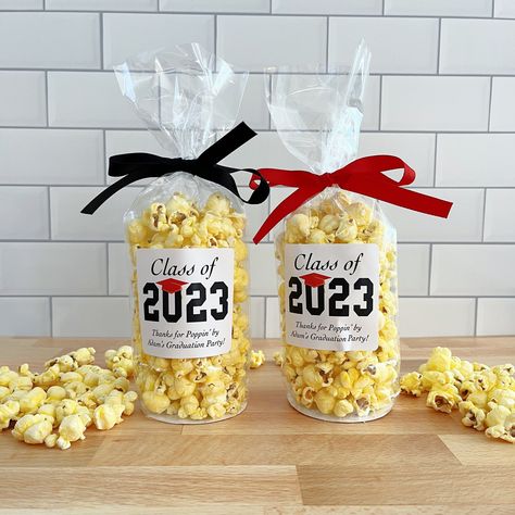 Graduation Popcorn Bags & Ribbon - Thanks for Popping By Graduation Party Favors for Guests - Class of 2023 Grad Party // Food NOT Included by PreppingParties on Etsy Popcorn Bags Ideas, Graduation Party Favors For Guests, 2023 Grad Party, Grad Party Food, Graduation Gift Bags, Graduation 2025, Grad Party Favors, Graduation Food, Popcorn Bag