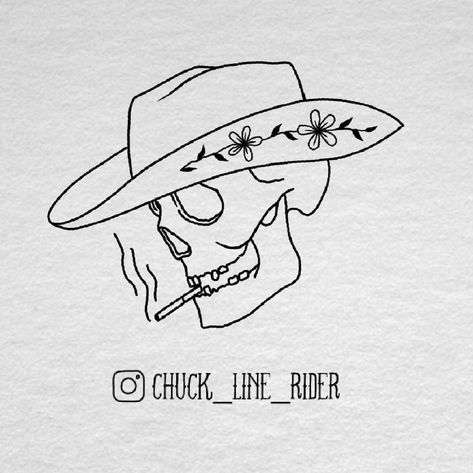 @chuck_line_rider on Instagram 68 Fastback Tattoo Zach Bryan, Skull With Cowboy Hat Tattoo, Skull Cowboy Tattoo, Skull With Cowboy Hat, Cowboy Hat Tattoo, Cowboy Skull, Cowboy Tattoos, Basic Tattoos, Simple Skull