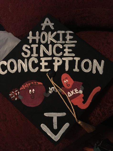 Virginia Tech graduation hat cap mortarboard decoration idea Hokies VT Virginia Tech Graduation, Cap Decoration, Graduation Hat, Cap Decorations, Virginia Tech, Grad Cap, Graduation Ideas, Decoration Idea, Grad Party