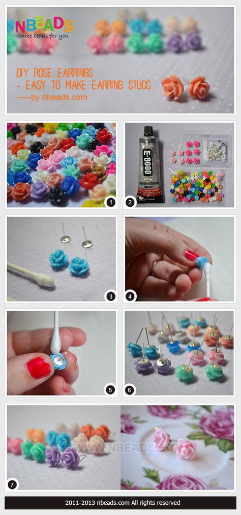 diy rose earrings - easy to make earring studs Diy Earrings Studs, Earring Jacket, Studs Diy, Diy Earrings Easy, Diy Jewelry To Sell, Diy Rose, Wire Jewellery, Make Earrings, Diy Roses