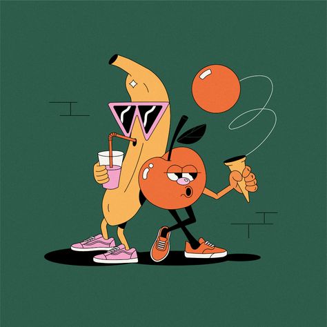 Behance :: Behance 作品精选 Banana Character, Cute Graphic Design, Logos Retro, Wallpaper Retro, Illustration Ideas, 캐릭터 드로잉, Retro Cartoons, Cartoon Drawing, Graphic Design Fun