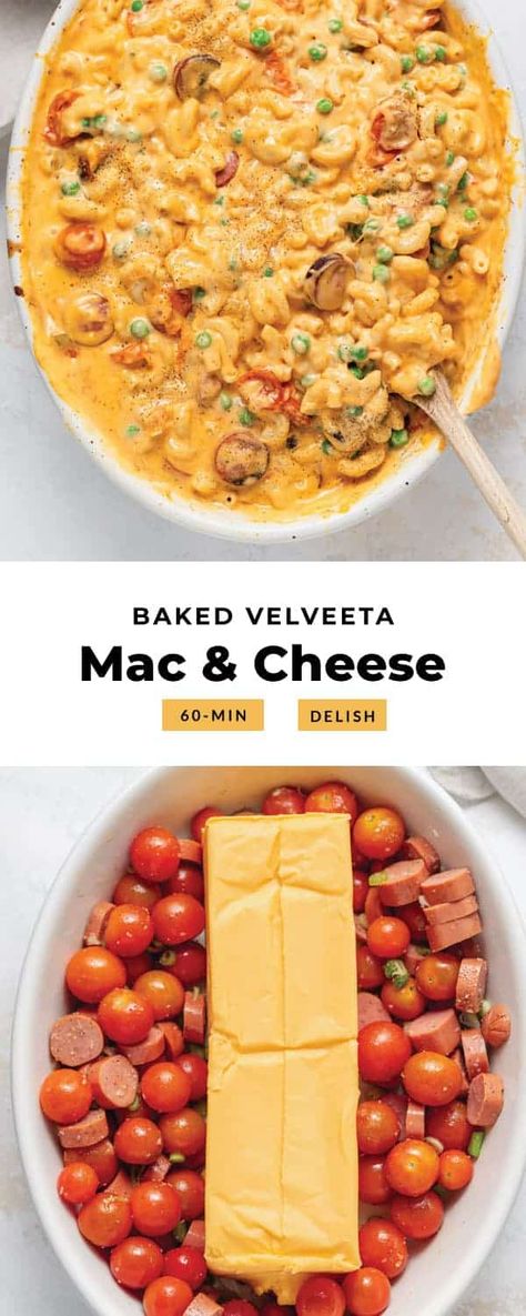 Make this baked mac and cheese with velveeta for dinner tonight! Baked Velveeta Mac And Cheese, Mac And Cheese With Velveeta, Hamburger Mac And Cheese, Cheesy Pasta Sauce, Recipes With Velveeta Cheese, Creamy Cheesy Pasta, Velveeta Mac And Cheese, Velveeta Recipes, Healthy High Protein Meals