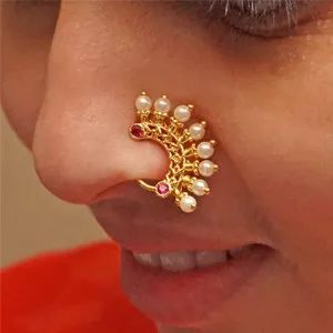 Peshvai Collection Nath Nose Nath Designs Gold, Moti Nath Design, Mukku Pogu Designs, Traditional Nose Pins Indian, Jodha Nath Design Gold, Nathni Designs, Gold Nath Designs Indian, Maharashtrian Nath Designs, Nose Rings Gold