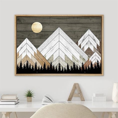 Mountain Wood Art, Mountain Wall Decor, Reclaimed Wood Wall Art, Snowy Mountain, Nature Artwork, Hanging Posters, Mountain Wall Art, Western Decor, Framed Canvas Wall Art