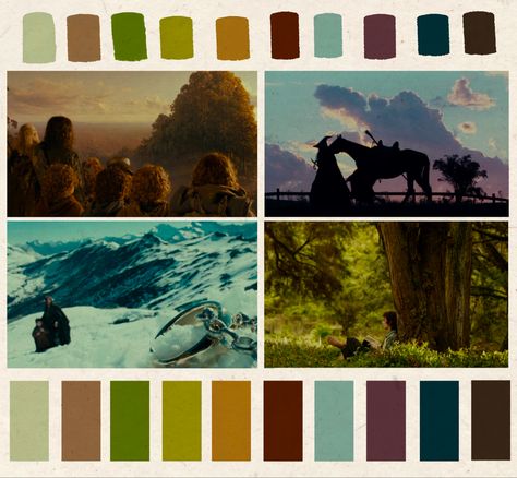 Fantasy Aesthetic Color Palette, Rivendell Color Palette, Lord Of The Rings Colour Palette, Narnia Color Palette, The Hobbit Color Palette, Hobbit Colour Palette, Color Palette Lotr, Fantasy Color Palette Concept Art, Lord Of The Rings Wedding Colors