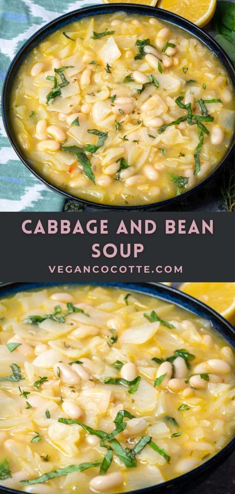 Cabbage and Bean Soup Cabbage And Bean Soup, Bean And Cabbage Soup, Cabbage Soup Diet Recipe, Cabbage Stew, White Bean Soup Recipes, Cabbage Soup Diet, Bean Soup Recipes, Vegan Soup Recipes, Soup Diet