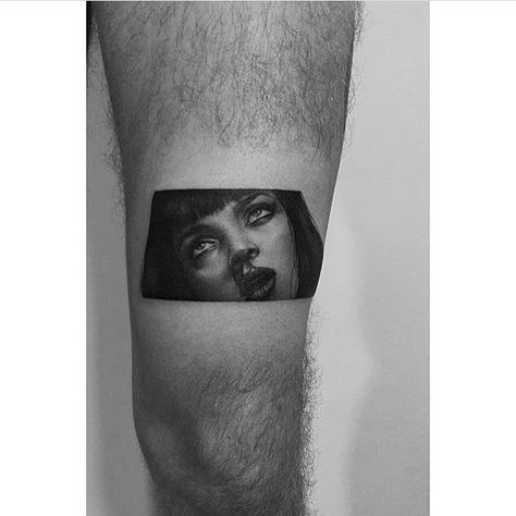 Pulp Fiction Tattoo, Surreal Tattoo, Movie Tattoos, Wicked Tattoos, Clever Tattoos, Full Sleeve Tattoos, Uma Thurman, Dainty Tattoos, Best Tattoo Designs