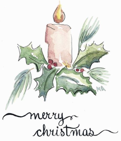 Christmas Gnomes Watercolor Painting, Advent Candles Drawing, Christmas Candle Watercolor, Watercolor Christmas Candles, Easy Christmas Watercolor Paintings, Advent Calendar Drawing, Christmas Card Art Ideas, Paintings For Christmas, Watercolor Candle