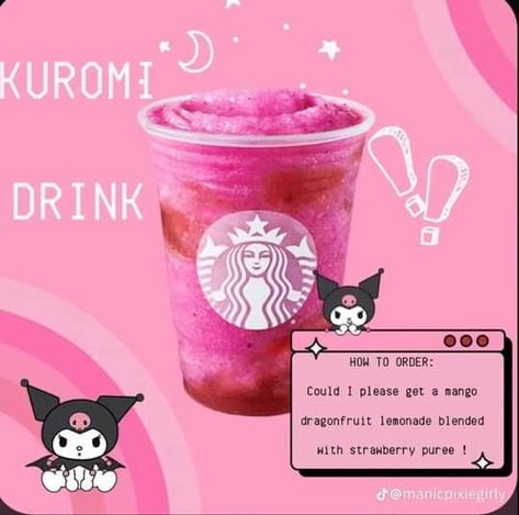 Hello Kitty | Sanrio Starbucks drinks 💖 | Facebook Cute Starbucks Drinks To Order, Sailor Moon Starbucks Drink, Mha Starbucks Drinks, Sanrio Starbucks Drink Orders, Sanrio Starbucks Drink, Hello Kitty Starbucks Drink, Sanrio Recipes, Kpop Drinks, Themed Starbucks Drinks