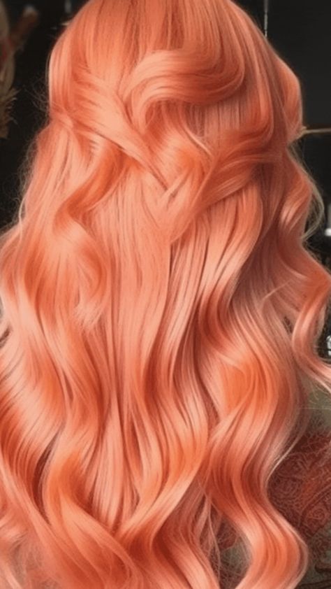 Peachy Hair Color, Peachy Pink Hair, Pastel Orange Hair, Pink Peach Hair, Blorange Hair, Peach Hair Colors, Coral Hair, Hair Colouring, Bold Hair Color