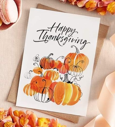 Thanksgiving Watercolor, Watercolor Thanksgiving, Thanksgiving Cards Handmade, Holiday Art Projects, Thanksgiving Greeting Cards, Baby Greeting Cards, Watercolor Pumpkins, Red Envelope, Thanksgiving Cards