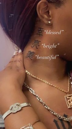 Tattoo Ideas Female Small Unique Neck, Hand Designs Tattoo, Grandmas Keeper Tattoo, Beautiful In Chinese Tattoo, Aubrey Tattoo Name, Purpose Tattoo Neck, Name Tattoos For Women Under Breast, Tattoos With Meaning Black Women, Change Is Inevitable Tattoo