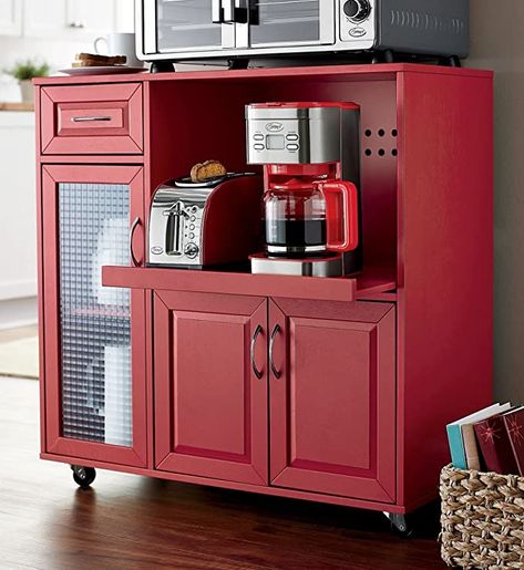 Amazon.com - PHI VILLA Kitchen Cart on Wheels Microwave Cart with Storage Cabinet Movable Kitchen Island Cart with Extendable Shelves Towel Rack and Drawers Burgundy - Storage Islands & Carts Kitchen Island With Microwave, Island With Microwave, Textured Glass Door, Microwave Cart, Portable Kitchen Island, Kitchen Island Trolley, Microwave Cabinet, Microwave Shelf, Rolling Kitchen Cart