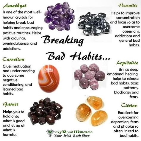 Breaking Bad Habits, Crystal Healing Chart, Crystal Guide, Break Bad Habits, Crystals Healing Properties, Spiritual Crystals, Herbal Magic, Crystal Therapy, Meditation Crystals