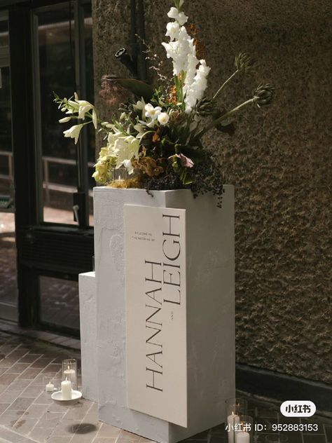 Smilax Table Runner, Concrete Wedding Decor, Welcome Sign With Flowers, Hannah Leigh, Barbican Conservatory, Concrete Wedding, Column Ideas, Ethereal Garden, Wedding Ceremony Setup