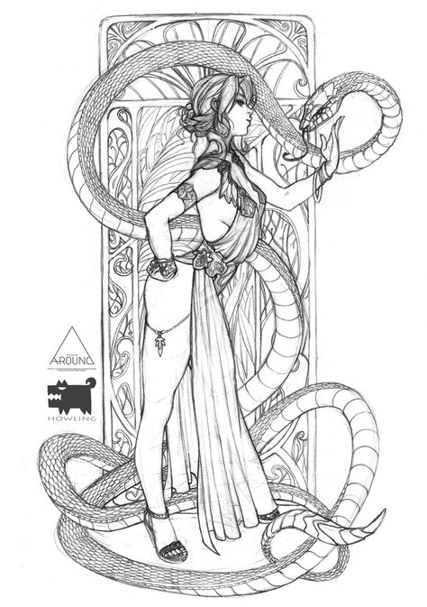 ArtStation - goddess - snake, hanwool Lee Portrait Drawing Tips, Snake Goddess, Snake Drawing, Basket Drawing, Snake Tattoo Design, Snake Art, Drawing Journal, Pix Art, Custom Tattoo Design