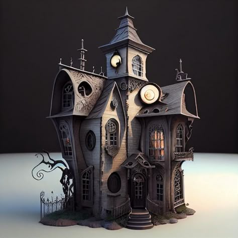 Haunted House Sculpture, Haunted House Concept Art, Scary House Aesthetic, Horror Architecture, Haunted House Model, Haunted House Illustration, Ceramics House, Halloween Ceramics, Michael Meyers Halloween