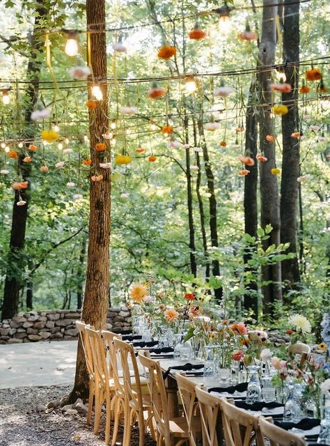 Forest Festival Wedding, Intimate Whimsical Wedding, Wedding Forest Flowers, Woodsy Summer Wedding, Wild Flower Backyard Wedding, Woodland Wildflower Wedding, Colorful Cottagecore Wedding, Wildflower Woods Wedding, Bright Forest Wedding