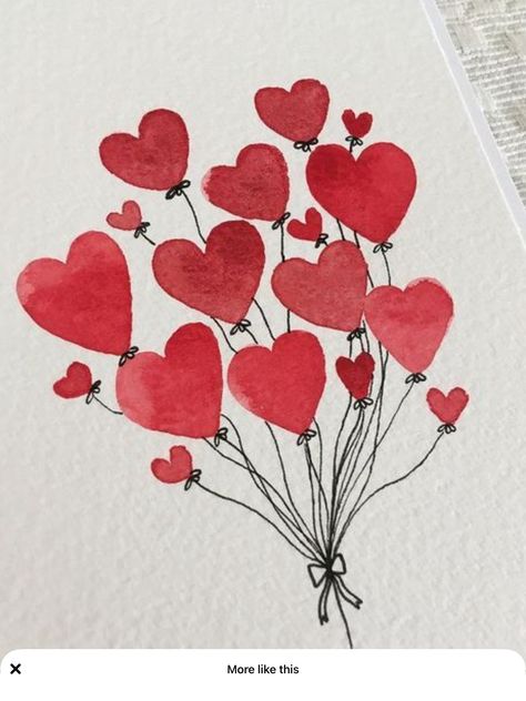 Love Painting Ideas Easy, Watercolor Love Paintings, Watercolor Valentines Day Cards, Valentine’s Day Paintings, Valentines Day Drawing Ideas, Watercolor Valentines Cards, Valentine's Painting, Birthday Card Drawing Ideas, Watercolor Art Love