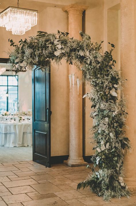 Central Park Winter, Real Christmas Trees, Floating Centerpieces, Half Arch, Christmas Wedding Inspiration, Clear Chairs, Ivy Wall, Bella Collina, Winter Centerpieces