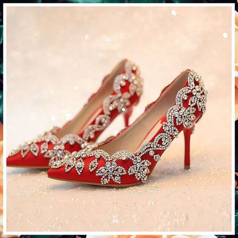 Winter Wedding Shoes - Settle up to Amazon.com - You can buy everything you need there. Click to visit now! Quince Heels, Wedding Shoes Ideas, Toms Wedding Shoes, Red Bridal Shoes, Red Bride, Cone Heels, Summer Wedding Shoes, Rhinestone Wedding Shoes, Beautiful Wedding Shoes