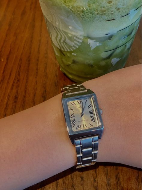 Casio Cartier Tank, Casio Tank Watch, Matcha Starbucks, Starbucks Matcha, 2023 Wishlist, Chopard Watch, Tank Watch, Watch Jewelry, Wristwatch Fashion