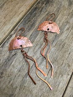 jelly fish earrings Textured Earrings, Fish Earrings, Copper Jewellery, Fish Jewelry, Jelly Fish, Boho Chic Jewelry, Steampunk Jewelry, Silver Jewelry Handmade, Jewelry Boho