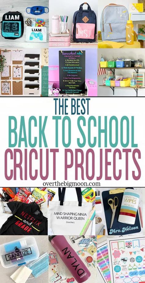 A fun collection of the best Cricut Back to School Projects made using your Cricut machine, vinyl, iron-on vinyl, and more! From overthebigmoon.com #Cricut #CricutCreated #CricutMade #CricutExploreAir2 #CricutJoy #CricutMaker School Cricut Projects, Back To School Projects, Personalized School Supplies, Teacher Projects, Homeschool Projects, Diy Back To School, Back To School Crafts, Diy School Supplies, School Teacher Gifts