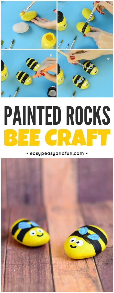 Cute Bee Painted Rocks Craft for Kids Bee Rocks, Bee Craft, Art Coquillage, Painted Rocks Kids, Painted Rocks Craft, Painted Rocks Diy, Rock Painting Ideas Easy, Painting Rocks, Rock Ideas