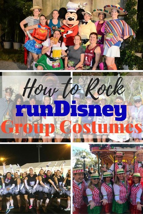 Running tons of miles is always better in costume. Here's how to rock a… Run Disney Wine And Dine Costumes, Group Running Costumes, Disney Race Costume Ideas, Run Disney Costume Ideas, Disney Princess Running Outfits, Disney Running Costumes, Disney Group Costumes, Disney Marathon Costumes, 5k Costume