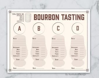 Bourbon Tasting Sheet Whiskey Tasting Party, Brochure Psd, Bourbon Tasting, Gin Tasting, Whiskey Tasting, Whiskey Lover Gifts, Whisky Tasting, Sheet Template, Tasting Party