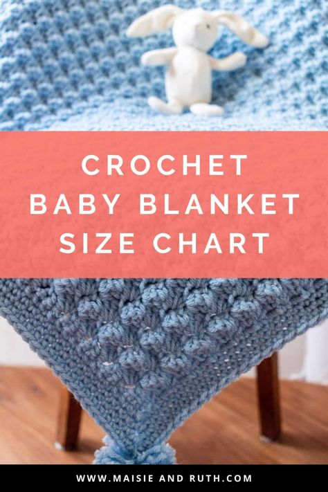 In this crochet tutorial, you'll find a chart of the most common baby blanket sizes plus extra useful information such as an explanation of the different types of baby blankets, best yarn for baby blankets and how you can donate a baby blanket to charity. #sizeof crochetbabyblanket #crochetguideforbeginners Crochet Baby Blanket Size Chart, Crochet Pram Blanket Pattern Free, Baby Blanket Size Chart, Crochet Blanket Measurements, Crochet Baby Blanket Size, Crochet Newborn Blanket, Crochet Patterns For Baby Blankets, Crotchet Baby Blanket, Blanket Size Chart