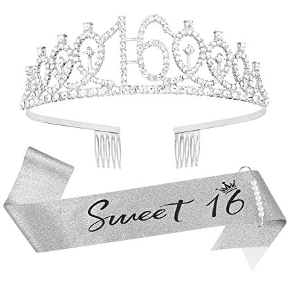 16 Birthday Decorations, Sweet 16 Crowns, Silver Sweet 16, Sweet 16 Sash, 16th Birthday Gifts For Girls, 16th Birthday Decorations, Birthday Tiara, Birthday Sash, Happy 16th Birthday