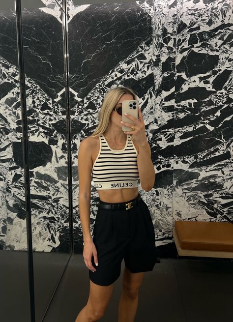 Celine Bra Top Outfit, Celine Crop Top Outfit, Celine Top Outfit, Celine Outfit Style, Celine Crop Top, Bra Top Outfit, Celine Outfit, Celine Top, Bike Shorts Outfit