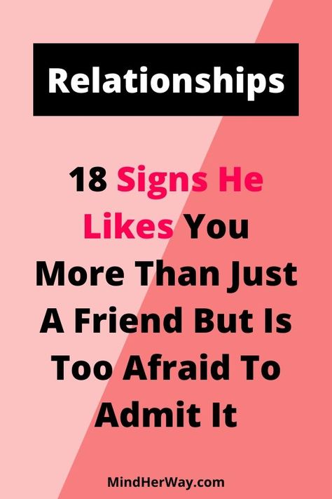 18 Undeniable signs he likes you more than a friend. These are subtle signs he likes you but may be too afraid to admit it. Look out for his body language and how he behaves around you. These are 18 signs he has a crush on you. There are also some signs he might be in love with you but too scared to tell you. If he's into you, he won't be able to hide it completely. So look out for these subtle signs he likes you or loves you more than just a friend. Signs Hes Into You, Crush Signs, Signs Guys Like You, Just Friends Quotes, Signs He Loves You, Just A Friend, Make Him Chase You, A Guy Like You, I Like Him