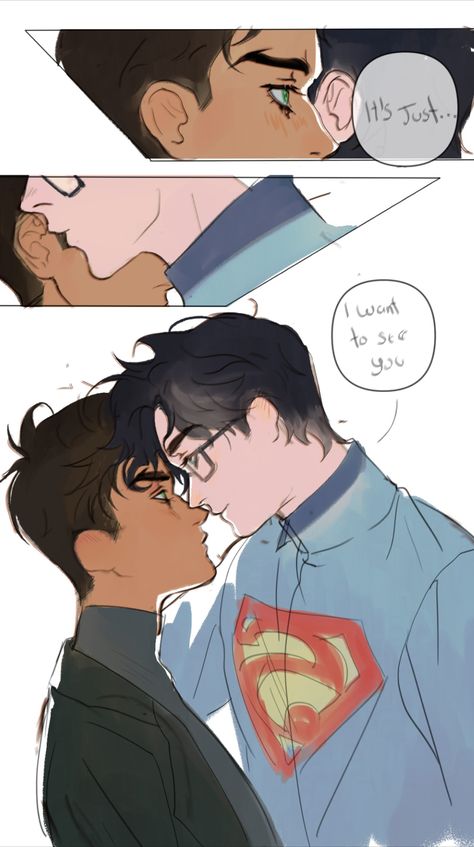 🎨 art by: @hoshi-nya Superboy And Damian, Superboy X Robin Damian Wayne, Jondami Fanart Kiss, Jon And Damian Fanart, Damian Wayne X Jon Kent Fanart, Damien And Jon, Jon X Damian Fanart, Damien X Jon, Damijon Fanart