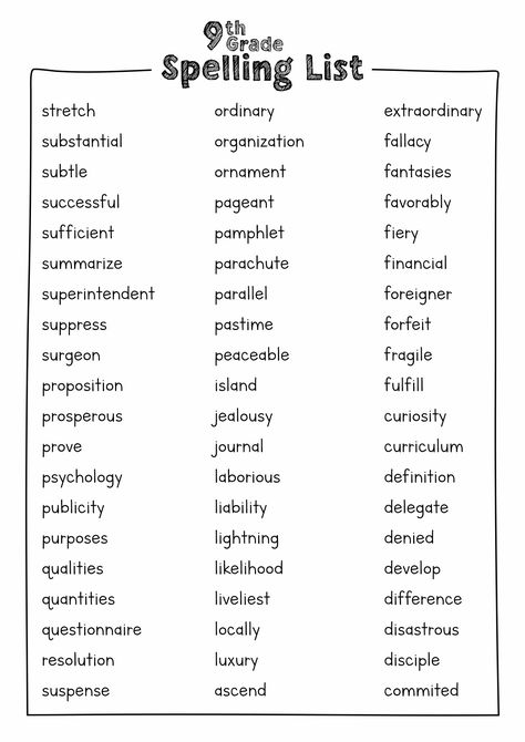 Elementary Spelling Words, Grade One Spelling Words, Grade 9 English Notes, Grade 9 English, 9th Grade Worksheets, 10th Grade Spelling Words List, 7th Grade Spelling Words List, 8th Grade Spelling Words List, 9th Grade Spelling Words List