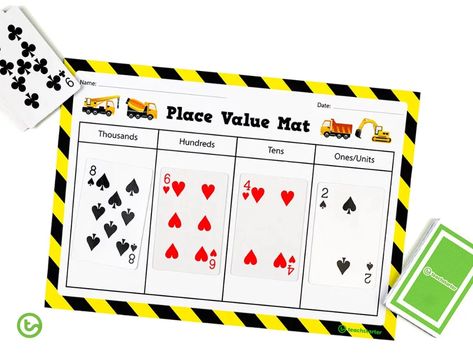 Printable place value mat. Place Value Mat, Place Value Vocabulary, Under Construction Theme, Place Value Bingo Free, Place Value Yahtzee, Place Value Task Cards, Place Value Chart, Math Mats, Tens And Ones