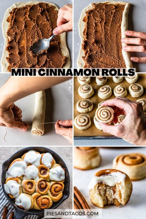 Vegan Mini Cinnamon Rolls, Mini Cinnamon Rolls Recipe, Mini Breakfast Pastries, Mini Sweets Ideas, Small Cinnamon Rolls, Cinnamon Rolls Mini, Mini Cinammon Rolls, Cinnamon Rolls Packaging Gift Ideas, Cinammon Rolls Receita