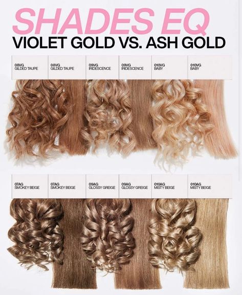 What is the difference between @redken shades EQ new Ash Gold series and the Violet Gold shades? Let's learn 👇 While both feature a brown… Redken Toner, Blonde Toner, Rock Your Hair, Hair Color Guide, Redken Hair Color, Gold Shades, Neutral Blonde, Redken Hair Products, Redken Shades