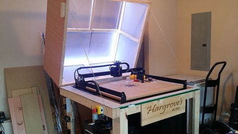 X-Carve Workspace Showcase - X-Carve / Assembly - Inventables Community Forum Laser Engraver Enclosure Plans, Cnc Bit Storage, Cnc Enclosure, Mobile Router Table Stand, Cnc Router Bit Storage, Welding Design, Cnc Router Projects, Router Projects, Dust Collection System