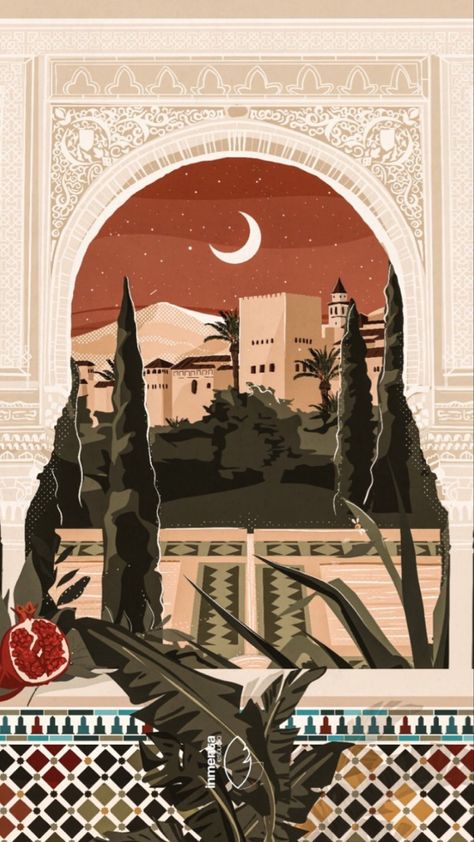 Arabic Color Palette, Arab Graphic Design, Ida Scudder, Moroccan Illustration, Arabic Graphic Design, Islamic Design Graphic, Arabic Illustration, Andalusian Architecture, Moroccan Aesthetic