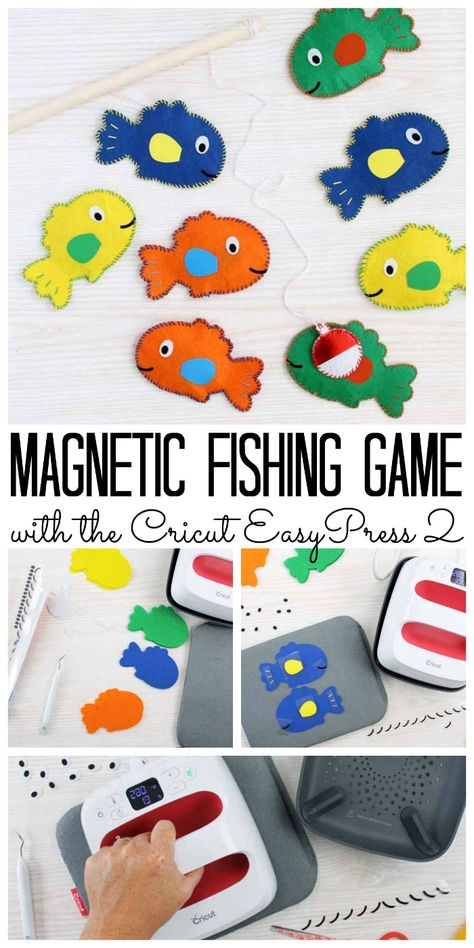 Make this magnetic fishing game for any toddler or pre-schooler in your life! A great handmade gift that is perfect for any holiday or birthday!  So easy when made with your Cricut machine and Cricut EasyPress! Diy Fishing Game, Magnetic Fishing Game, Diy Fishing, Idee Cricut, Pinterest Crafts, Crafts For Adults, Operation Christmas Child, Fishing Game, Cricut Craft Room