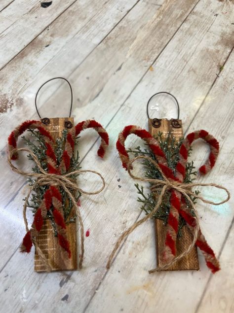 Paint Stick Christmas Ornaments - Creating Through Chaos Ornaments With Cinnamon Sticks, Burlap Peppermint Sticks Diy, Rustic Primitive Christmas, Rustic Christmas Ornaments Diy Homemade, Paint Stick Holiday Crafts, Paint Stick Ornaments, Primitive Christmas Ornaments Diy, Rustic Diy Christmas Ornaments, Wood Spoon Crafts