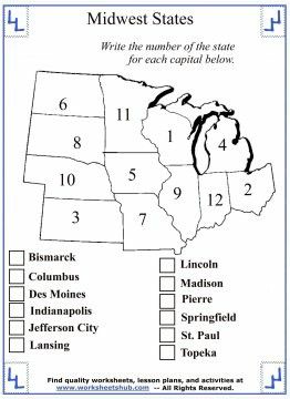 Midwest States And Capitals Free Printable, Us Regions Map Free Printable, 4th Grade Social Studies Worksheets, Midwest Region, Geography Worksheets, Social Studies Notebook, American History Lessons, 4th Grade Social Studies, States And Capitals