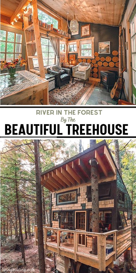 Our project today is a magnificent tree house where you can be alone in nature away from the hustle and bustle of life. #tinyhouse #treehouse #treehotel #usa #treehouseinusa #tinyhomes Tree House Cabin Plans, Tree House Tiny House, Treehouse Between Two Trees, Livable Tree Houses, Tree House For Adult, Tiny Home Tree House, Tree House Designs Simple, Small Tree House Interior, Treehouse For Adults