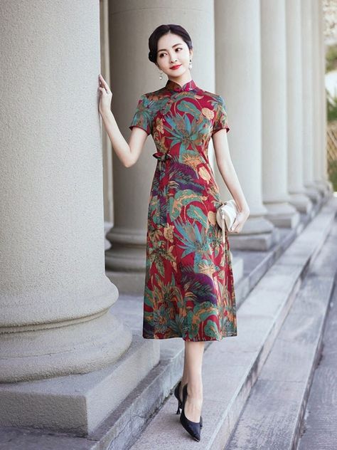 Red cheongsam dress