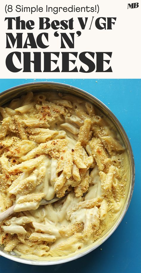 THE BEST Vegan, Gluten-Free Mac 'n' Cheese made with 8 simple ingredients in 1 hour! Cheesy, hearty, and so satisfying. Gluten Free Mac N Cheese, Dairy Free Mac And Cheese, Fall Recipes Appetizers, Vegan Mac N Cheese, Vegan Main Course, Vegan Parmesan Cheese, Minimalist Baker, Vegan Mac And Cheese, Recipes Appetizers