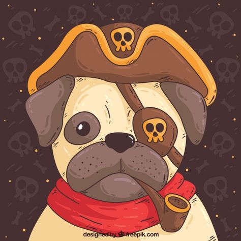 Cute pug with pirate costume Free Vector | Free Vector #Freepik #freevector #hand #dog #animal #hand-drawn Friday Dog, Pug Gifts, Animal Book, Dog Funny, Trendy Gifts, Paper Coaster, Books For Kids, Cute Pugs, Pug Lover