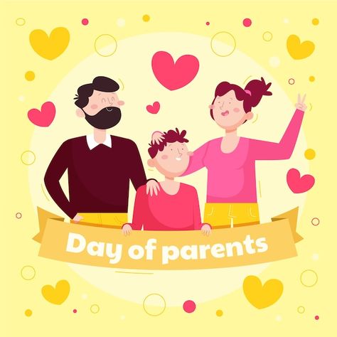 Parents Illustration Families, Global Day Of Parents, Parents Day, Happy Family, Graphic Resources, Vector Free, Parenting